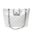 Solid Color Leather Handbags Women Large Capacity Shoulder Bag Tote (White)