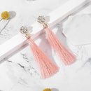 Bohemian Flower Rhinestone Long Pink Tassel Stud Earrings Women Jewelry