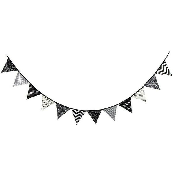 12 Flags 3.2m Black White Cotton Party Wedding Pennant Bunting Banner Decor