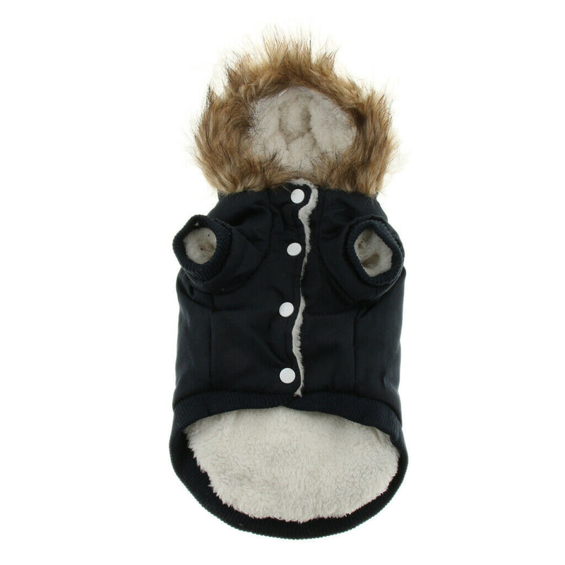 Autumn Winter Pet Dog Horn Buckle Hooded Pocket Thick Warm Coat Blue