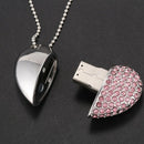 16G USB key 2.0 Memory heart type with Crystal Pendant Necklace Stick