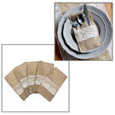 10X Lace linen Rustic Burlap Lace Cutlery Holder Bag Wedding Party Table Decor