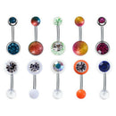 Gem Ball Stud Stainless Steel Belly Button Navel Barbell RINGS Piercings y GFJ