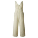 Fashion Women Striped Jumpsuit Backless Sleeveless Deep V Neck Button Jumps M2X6