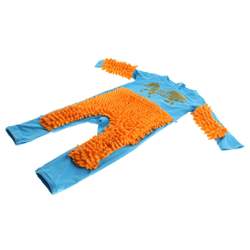 Baby Long Sleeve Crawling Mop Jumpsuit Romper One Piece Blue+Orange 90cm
