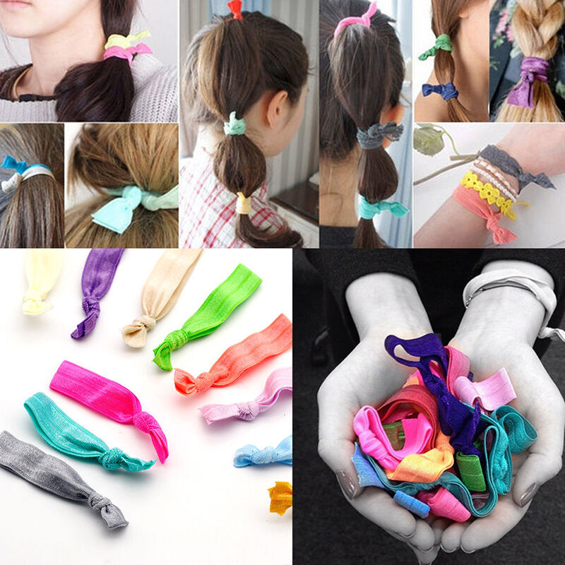 30Pcs Colorful Elastic Knotted Hairband Girl's Ribbon Hair Ties Ponytail Holders