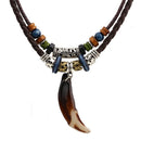 Charm Men's Wolf Tooth Pendant Leather Beaded Weaved Necklace Gift Boho Jewelry