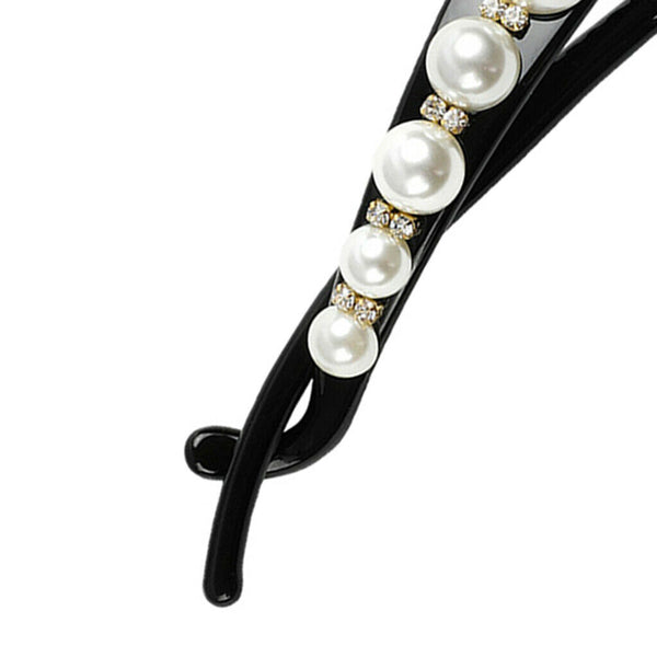 Black White Pearls Bow Banana Hair Clip Diamond Ponytail Holder Hair Clip
