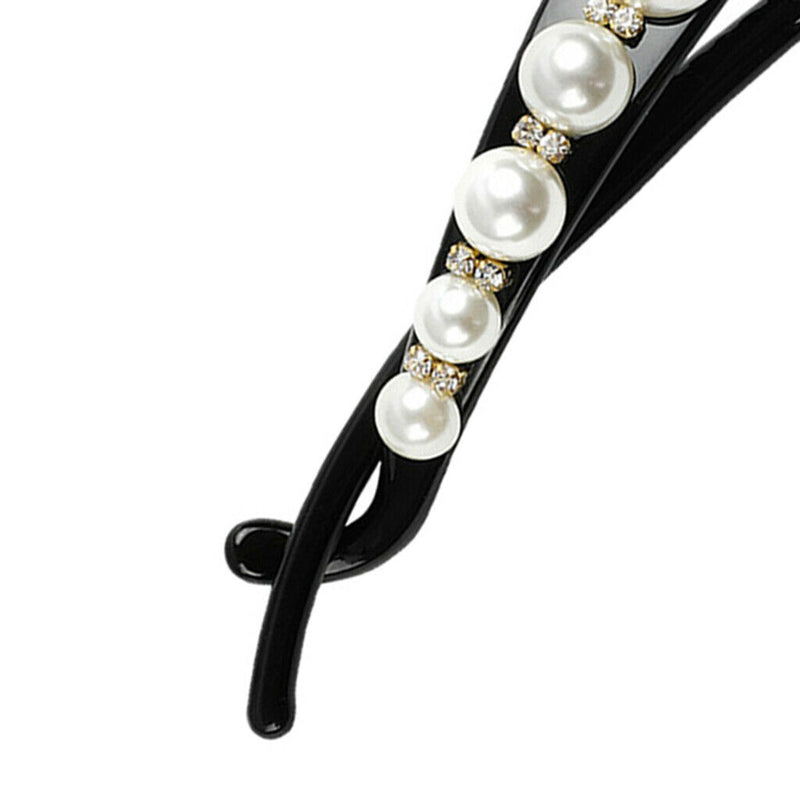 Black White Pearls Bow Banana Hair Clip Diamond Ponytail Holder Hair Clip