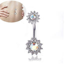 Beauty Navel Belly Button Rings Bar Crystal Flower HOT Body Dangle Piercing F6M9