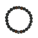 Mens Natural Black Lava Stone Rock Volcanic Round Bead Stretch Elastic Bracelets