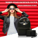 2pcs/set Women Nylon Backpack Clutch Preppy Solid Shoulder Schoolbags Purse SN9F