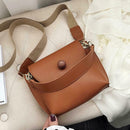 Women Fashion Wide Shoulder Messenger Bag PU Leather Retro Handbag (Brown) A