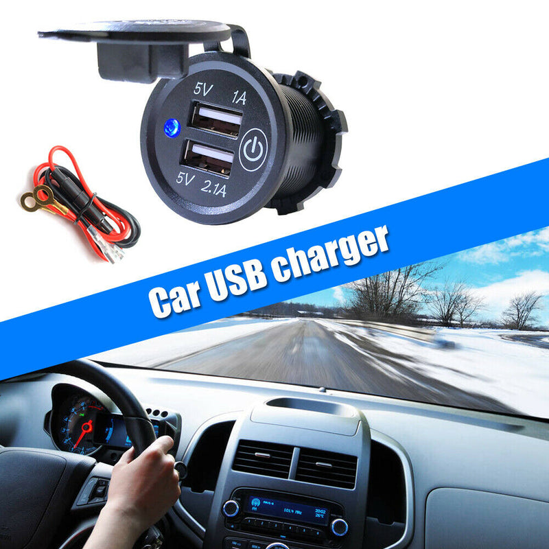 3.1A Waterproof USB Charger Socket Touch Switch Power Outlet for Car Motorcycle