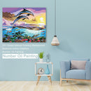 Wall Art Number Oil Painting DIY Active Dolphins Coloring Ocean Natural Scenery