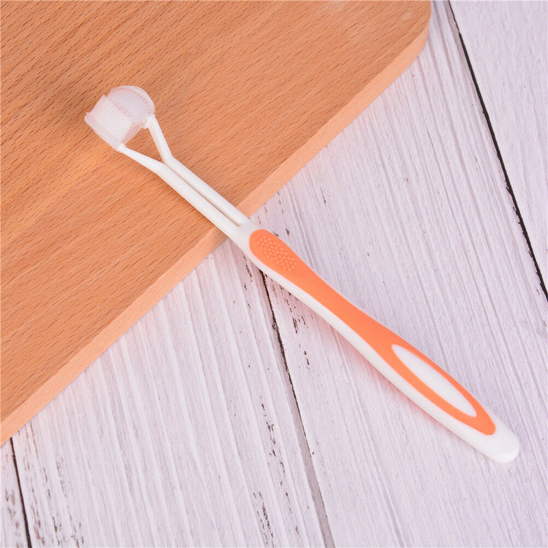 Child Health Yellow color Three Head 3 Sided Toothbrush Ultrafine Soft Brist  Gw