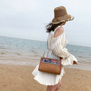 Boho Rattan Bag Straw Beach Bag Women Ethnic Shoulder Bag With Colorful Str