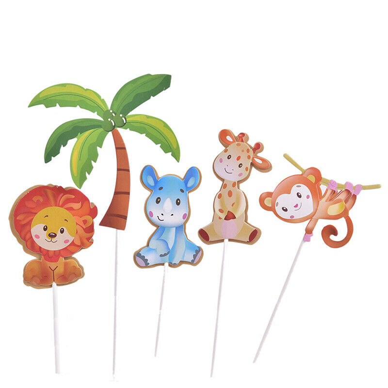 1 Set Lions & Trees Forest Suit Cake Toppers Party Cupcake Flag Cake Decorati BX