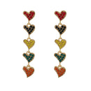 Multicolor Heart Long Dangles Earrings Crystal Ear Drop Women Jewelry Gift