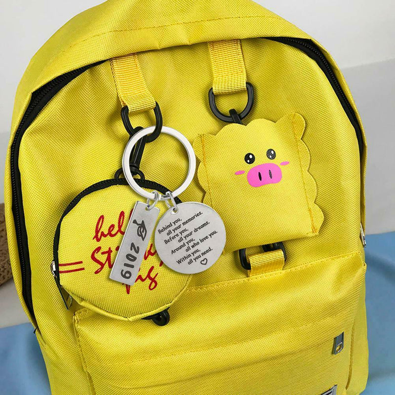 Letter Print Circle Square Pendant Keychain Women Graduation Key Ring Gift