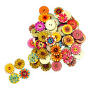 200pcs Wood Buttons 2 Holes Random Flowers Round Button Sewing Crafting