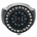 Ladies Elastic Black Band Rhinestone Case Finger Ring Watch