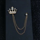 2pcs Elegant Crown Tassel Chain Brooch Lapel Pin For Coat Suit Wedding Party