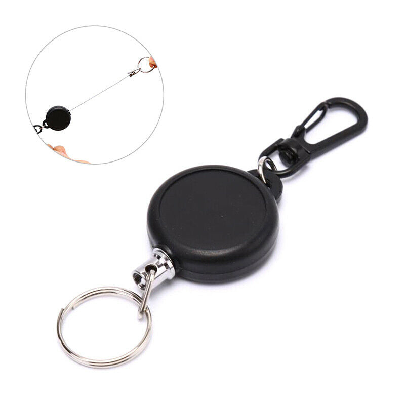 1PC Retractable Pull Key Chain Reel ID Badge Black Card Holder 60CM KeyringB Gn
