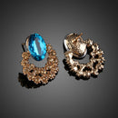 Luxury Jewelry Marine Blue Crystal Hollow out Rhinestone Ear Studs Earrings