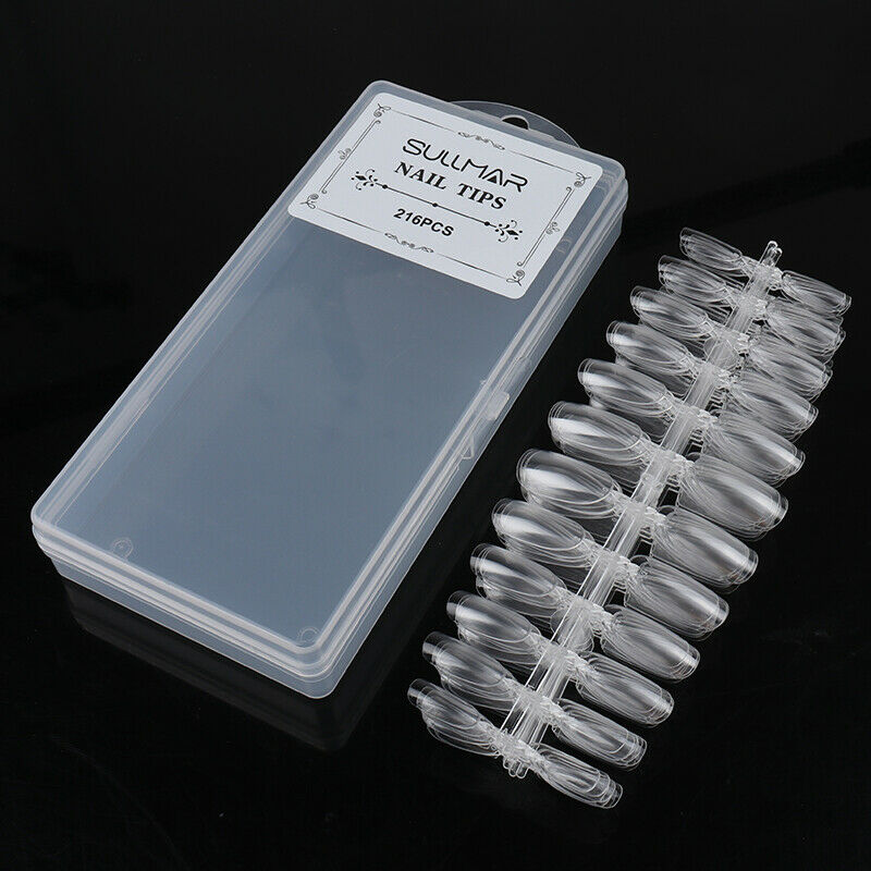 216Pcs 3IN1  Acrylic False All French Nail Art Tips Nail Art Natural DIY Too Ew