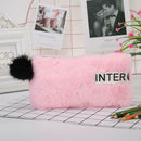 Cute Soft Plush Pencil Bag Stationery Cosmetic Pouch Student Supply (Pink) A