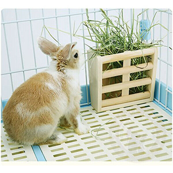 Small Animals Cage Accessories- Rabbit Hay Feeder Rack,Natural Wooden Hay M