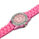 Pink Gel Silicone Crystal Girl Lady Jelly Sport Wrist Watch Gifts Fashion  ZTF
