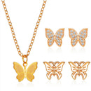 5pcs/Set Simple Butterfly Rhinestone Necklace Studs Earrings Women Jewelry