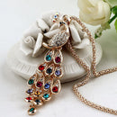 Trendy Peacock Pendants Long Colorful Crystal Necklace for Women Beauty DD3C
