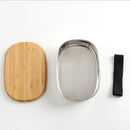 Stainless Steel Lunch Box with Wooden Lid Japanese Style Lunch Box Portable H8D8