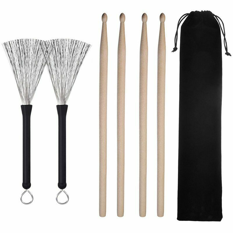2 Pair 5A Drum Sticks Classic Maple Wood Drumsticks Sets and 1 Pair Drum Wi
