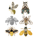 6pcs Enamel Cute Rhinestone Honey Bee Insect Bug Series Brooch Pin Assorted