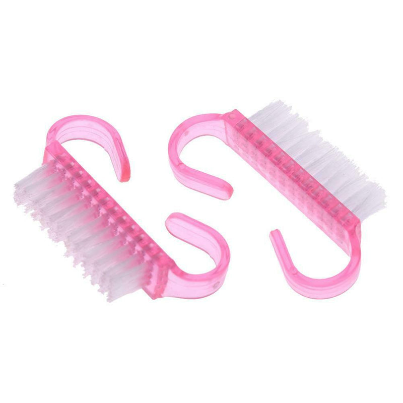 10pcs Nail Cleaning Brushes Pink Plastic Handle Dust Remover Manicure Tools A