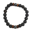 Mens Women Real Natural Stone 8mm Lava Rock Bracelet Elastic Yoga Beads Bracelet