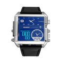Boamigo Men Sports Watches 3 Time Zone Big Man Fashion Watch Leather Quartz