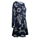 Christmas Floral Long Sleeve A-line Dress O-neck Retro Women Dresses (S)