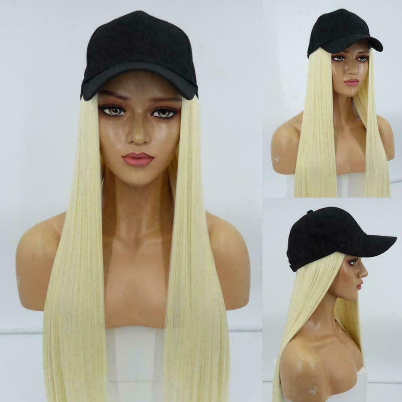 Baseball Cap Hat with Hair Long Natural Hair Wigs Ladies Fashion Straight W V7S4