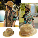Modish Lady Girl Bohe Style Rainbow Stripe Straw Brim Floppy F9U7 Sun Hat- C5V6