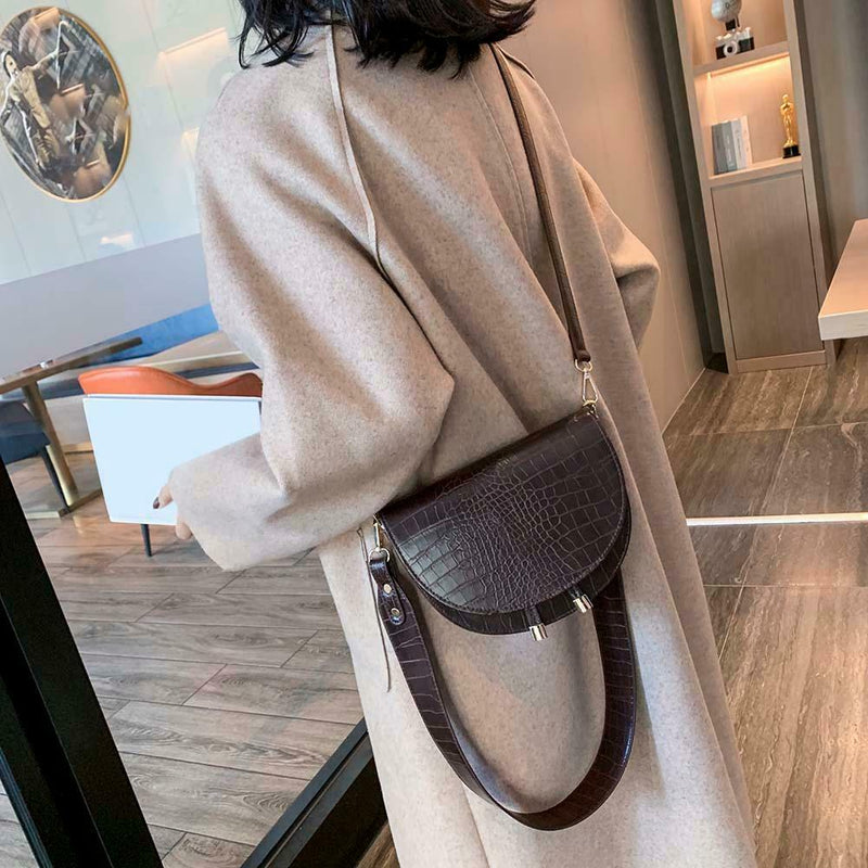 Retro Crossbody Handbag Women Semicircle PU Leather Shoulder Bag (Coffee)
