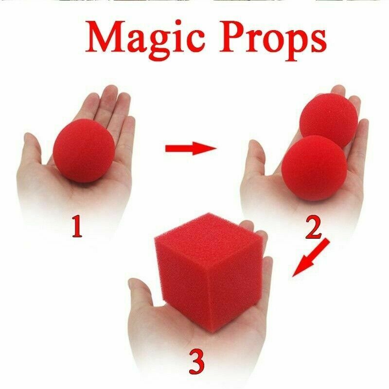 1 Block 2 Sponge Balls Magic Props Classical Illusion Magic Tricks New Red N9Z8