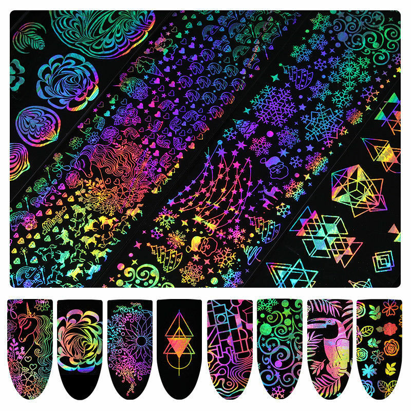8x Holographic Nail Foil Xmas Dreamcatcher Geometric Nail Art Transfer Decals