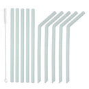 10Pcs Silicone Drinking Straws Long Flexible Straws w/Cleaning Brush Green