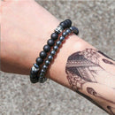 8mm Black Frosted Copper Bead Point Diamond Spacer Stretch Suit Bracelet Men New