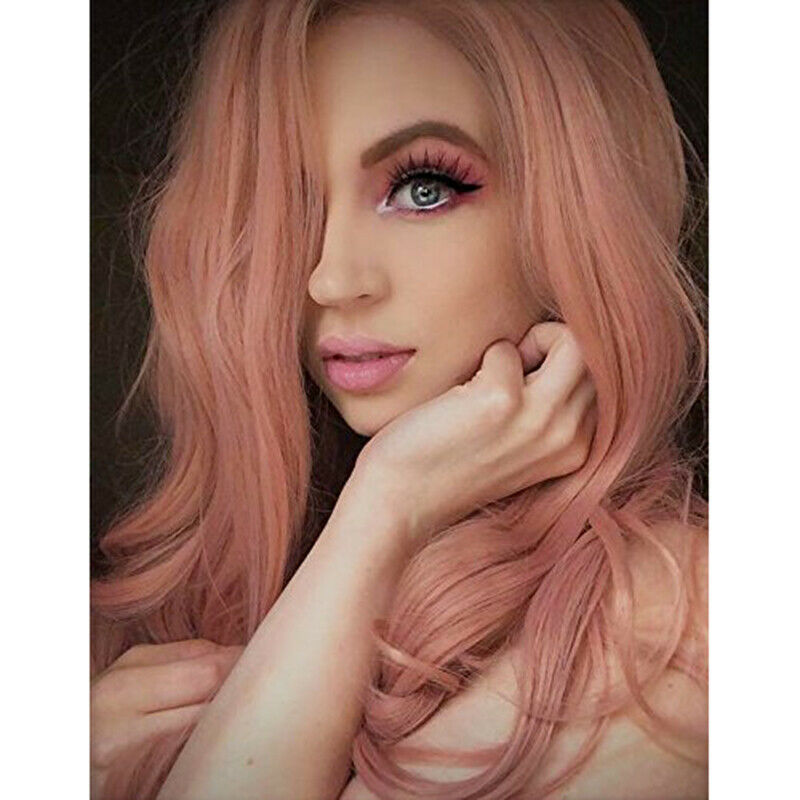 Fashion Pink Wig Glueless Long Natural Wavy Middle Part Synthetic Wigs For  U8S6